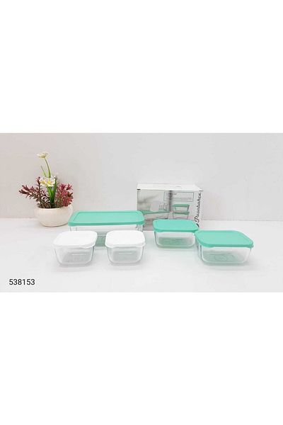 Paşabahçe 5 Pieces Storage Container 3 Turquoise Lid 2 White Lid 95455