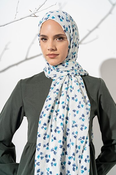 JAWEL Kadın Çiçek Desenli Kırışmaz Bürümcük Şal 190*80 Cm