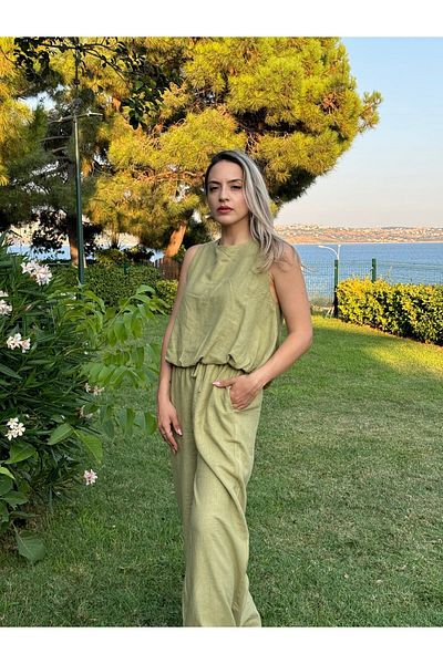 ayriss Oil Green Linen Women's Set