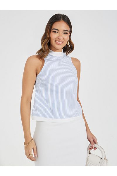 Styli Striped Halter Neck Top with Tie-Back