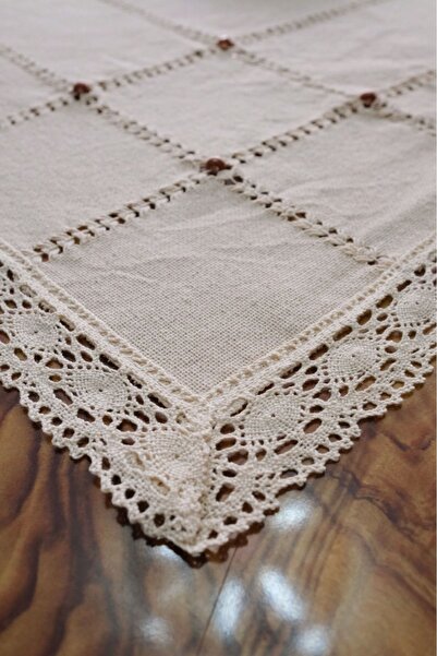 denizli hatırası buldan bezi dantelli kahve boncuklu sacaklı 100x100 fiskos m...