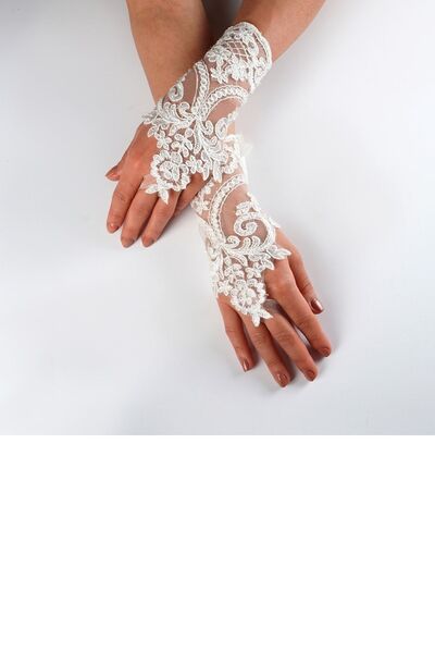 Elegance Scarf Mănuși de mireasă din dantelă albă model 5555 - fără degete