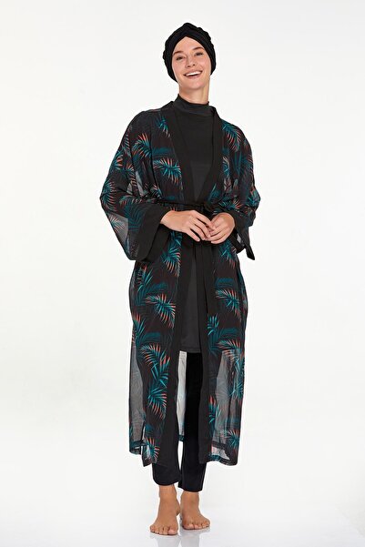 Remsa Mayo Μαύρο Timena 6107 - Single Kimono Pareo on Swimsuit