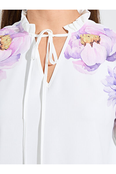 Styli Floral Placement Print Tie-Up Neck Blouse