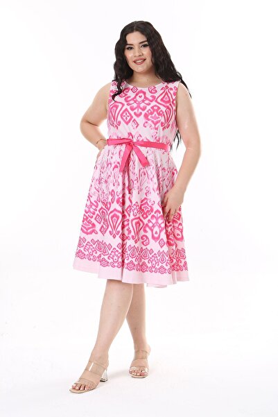 Şans Women's Plus Size Colorful Back Hidden Zipper Dress 65N38154