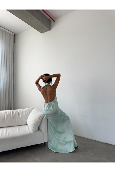Fiori Desenli Maxi Saten Elbise
