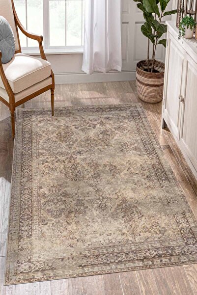 AIDA HOME GLODENİ Vıntage Desenli Pamuk Tabanlı Yıkanabilen Kaydırmaz Antibak...