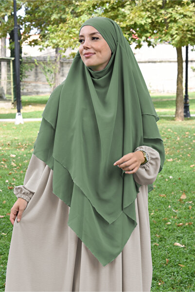 Ns nowascarf Sufle Khimar Peçeli Şifon Şal Soft Yeşil
