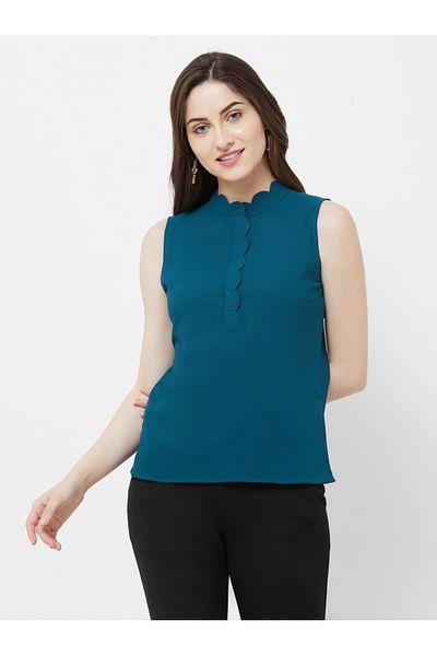 Mish By Styli Scalloped Edge Solid Shirt Style Top