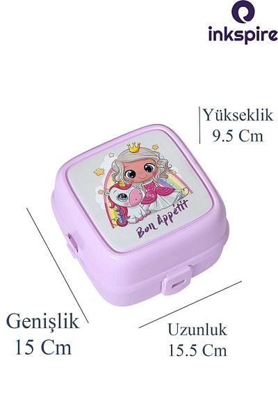 inkspire 2-Layer 4-Compartment Food Storage Container - Children's Lunch Box with Spoon