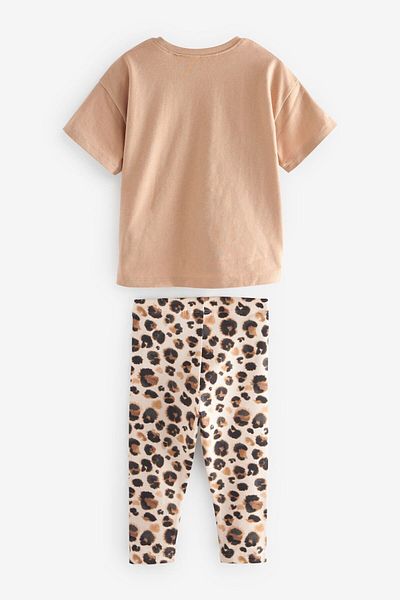 Next Baby Cotton Brown Leopard Print Short Sleeve Tight Set