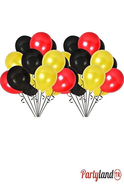 PartylandTR 25 Adet Sarı Kırmızı Siyah Balon 30cm.