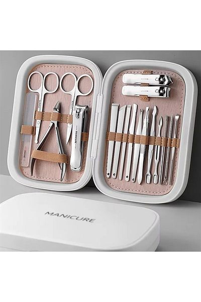 gaman 18 Piece Cream Professional Manicure Pedicure Set - Garbon Steel New Design