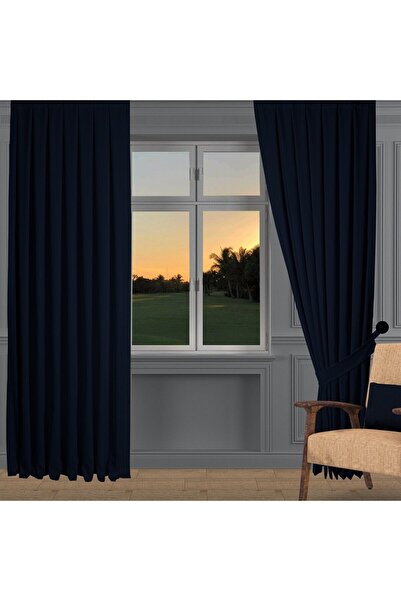 DECO Koyu Lacivert Ada Fon Perde Pilesiz Extraforlu Düz Dikim Büzgü Pile