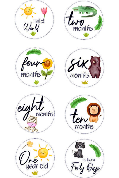 akatshop İngilizce Bebek Anı Kartı Seti Sevimli Hayvanlar Hediyelik Renkli Aylık Hatıra Kartları