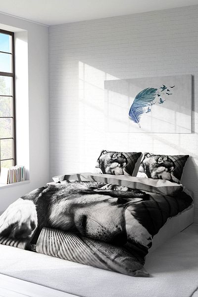 PerlaSera Wolfie 3D Custom Design - Double Duvet Cover Set, Tightly Woven Cotton Satin
