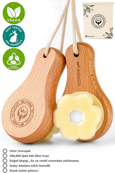 mei Facial and Skin Care Cleansing Brush – Ultra Soft Silk Bristles, Anti-Blackhead, Natural Wooden Handle