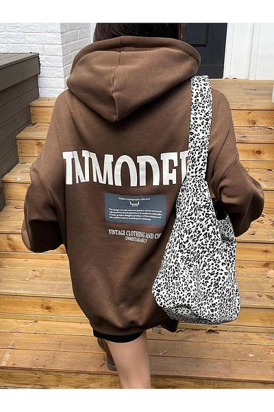 ALİKA Кафяв оувърсайз суитшърт - Inmodern Printed Women