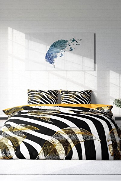 PerlaSera Double Duvet Cover Set Closely Woven Cotton Satin 3D Special Design Zebra Feather (without sheets)