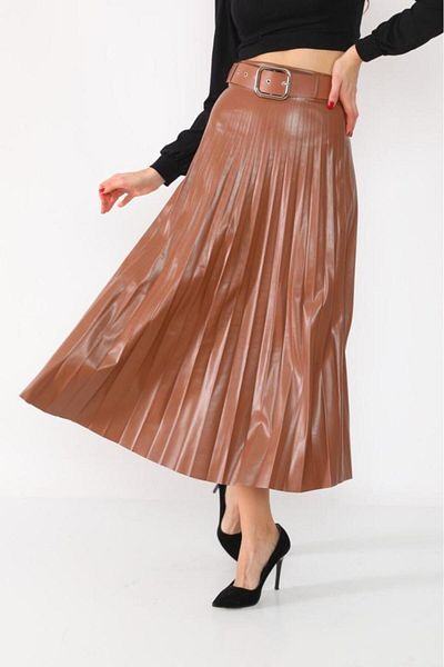 MB-MODA BİZİMLE Δερμάτινη πλισέ ζώνη φούστα