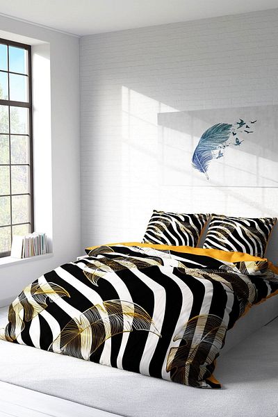 PerlaSera Double Duvet Cover Set Closely Woven Cotton Satin 3D Special Design Zebra Feather (without sheets)
