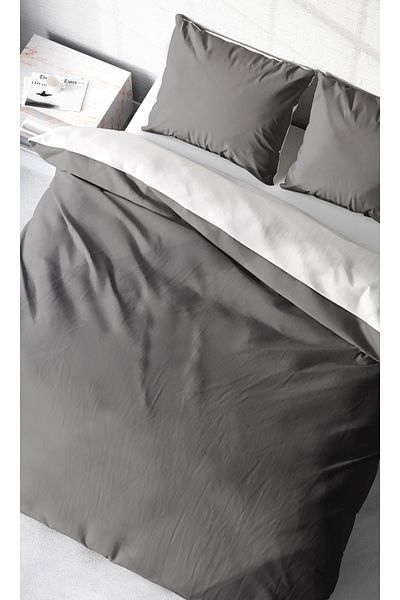 MonoHome Fitted SheetsDouble Duvet Cover Set Deluxe Double Sided Cotton Ranforce Grey/White