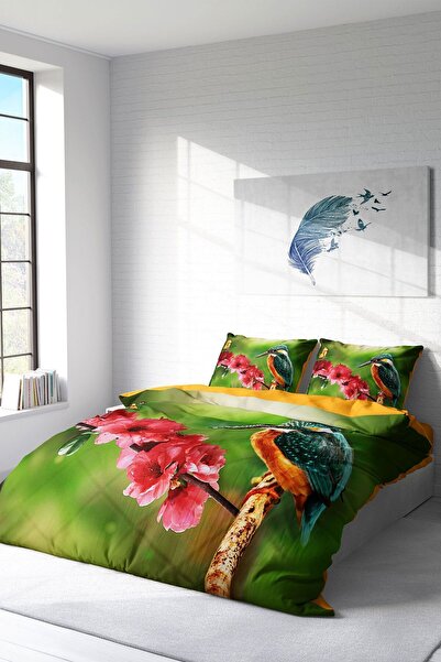 MonoHome 100% Cotton Satin Double Duvet Cover Set with Elastic Sheets Spring Day