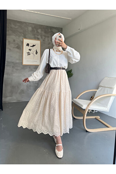 hilla line Lace Scallop Kumash with Pearls - Long Skirt