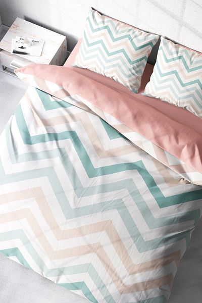 PerlaSera 3D Custom Design Duvet Cover Set - Zigzag, Double, Cotton Satin