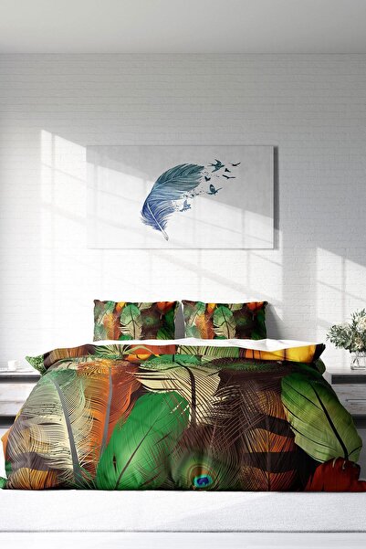 PerlaSera Design personalizat 3D Green Forest - Set cuvertură de pilota dublă, satin de bumbac țesut dens