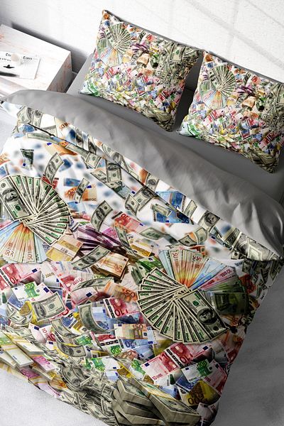 MonoHome Classic Money 3D Cotton Satin Duvet Cover Set - Double