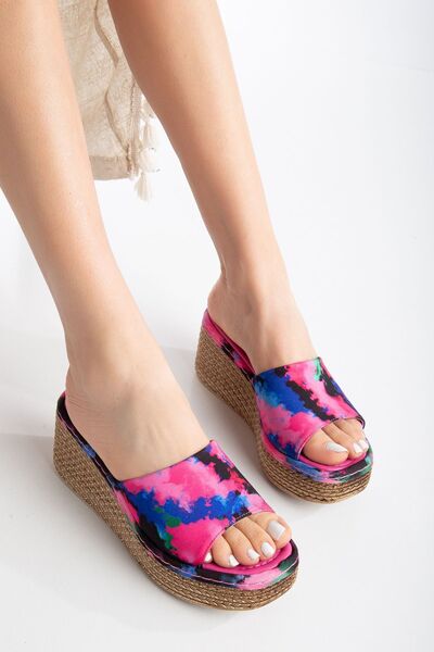 Lanina Γυναικείες παντόφλες με ψάθινο σχέδιο με σφήνα τακούνια