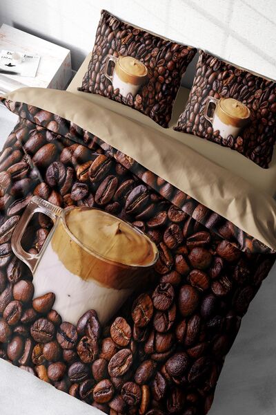 MonoHome Kıng Sıze Night Coffee 3D памучен сатенен комплект спално бельо за двойно легло 220x240cm