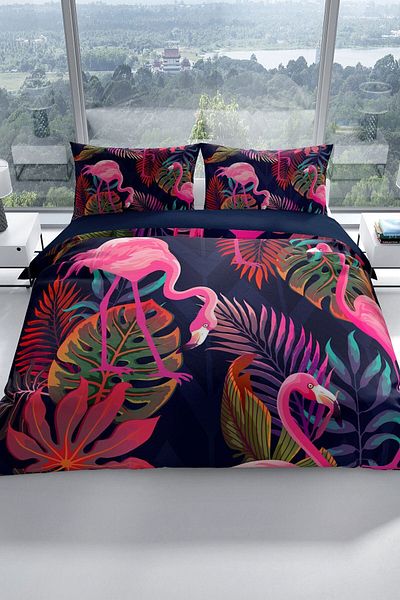PerlaSera Flamingo I 3d Cotton Satin Double Duvet Cover Set