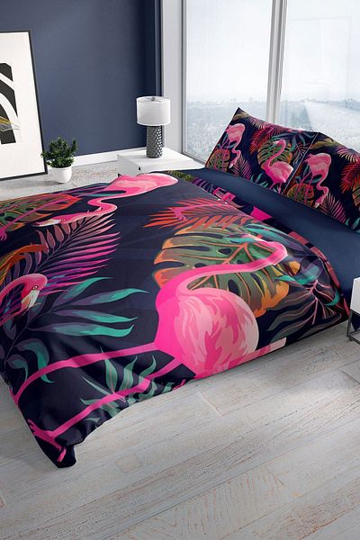 PerlaSera Flamingo I 3d Cotton Satin Double Duvet Cover Set