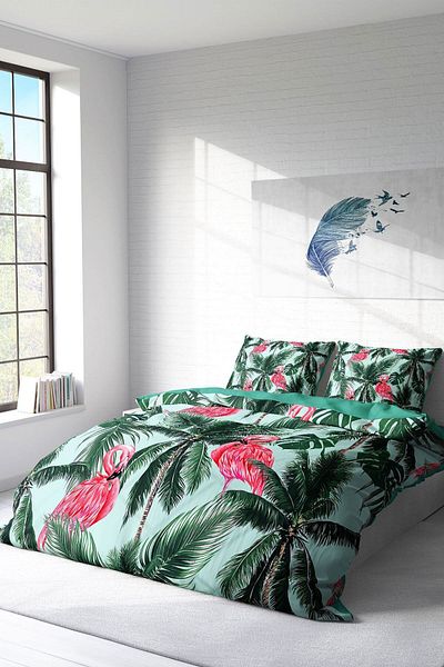 PerlaSera Flamingo Ii 3D Custom Design - Double Duvet Cover Set, Tight Woven Cotton Satin