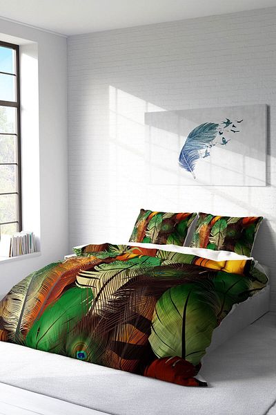 PerlaSera Green Forest 3D Custom Design - Double Duvet Cover Set, Tight Woven Cotton Satin