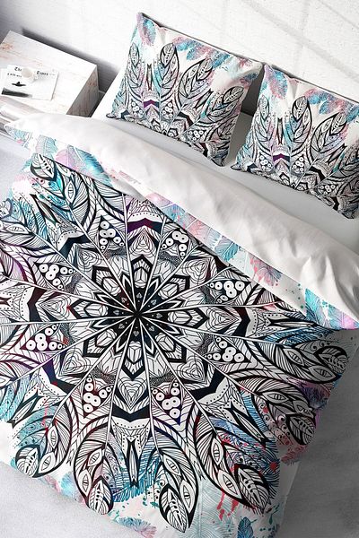 PerlaSera 3D Custom Design - Double Duvet Cover Set, Tightly Woven Cotton Satin, Ethnic Mandala 2