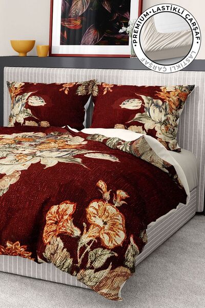MonoHome Duvet Cover Set 100% Cotton Satin Fitted Sheet Deluxe Collection Dou...