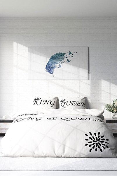 PerlaSera 3D Custom Design Duvet Cover Set - Tight Woven Cotton Satin, White King-Queen