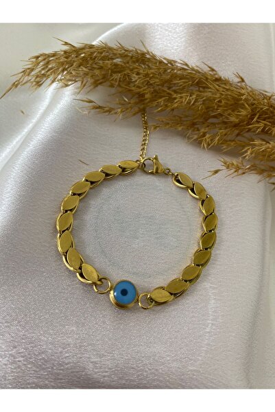 stainles steel Nazar Boncuklu Bakla Çelik Bileklik