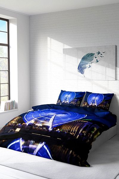 PerlaSera 3D London Eye Patterned Double Duvet Cover Set - Satin, Cotton