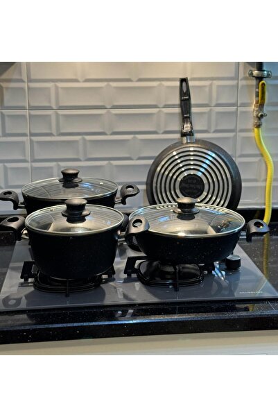 ELİTİZ طقم أواني طهي من الجرانيت الأسود مكون من 7 قطع