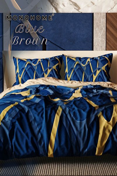 PerlaSera 3D Custom Design Duvet Cover Set - Tightly Woven Cotton Satin, Double, Blue Brown