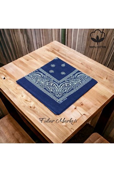 Fular Marketi أضف 4 في السلة 3 بلومبانيا 100% قطن للجنسين منقوش عرقيًا - أزرق داكن (سعر قطعة واحدة)