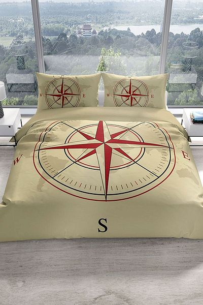 Cattleya Compass 3D Cotton Satin Double Duvet Cover Set