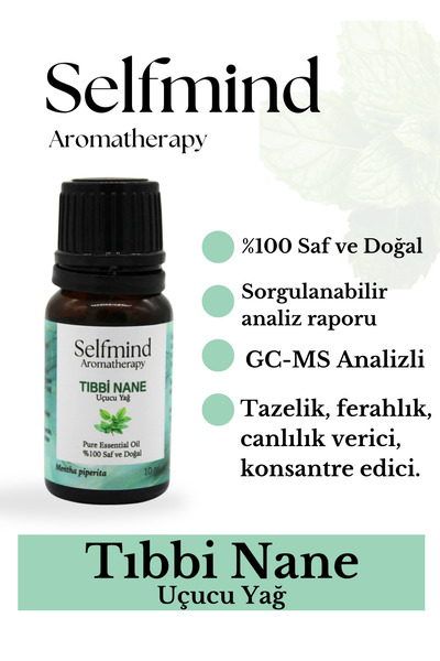 Selfmind Aromaterapi Tıbbi Nane Uçucu Yağı %100 Saf ve Doğal 10 ml Buhurdanlı...