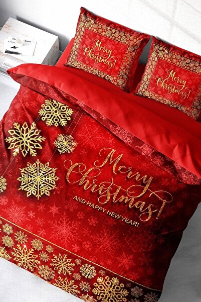 MonoHome Red 3D Duvet Cover Set - Ornament Merry Christmas, Double, Cotton Satin