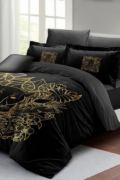 PerlaSera 3D Custom Design Leopard Line - Double Duvet Cover Set, Tight Woven Cotton Satin
