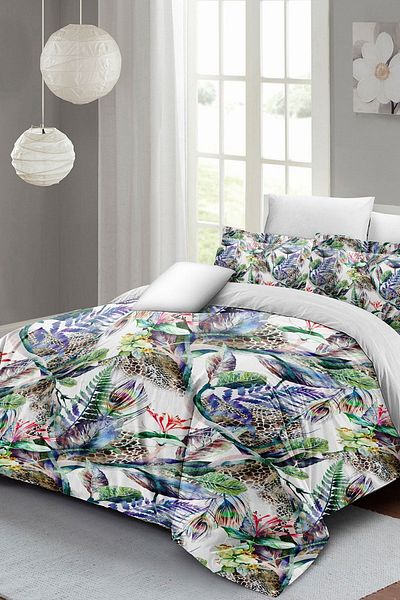 PerlaSera 3D Custom Design - Double Duvet Cover Set, Tightly Woven Cotton Satin, Exotic Floral Luxury